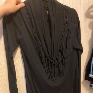 Cowl neck with fringe sweater